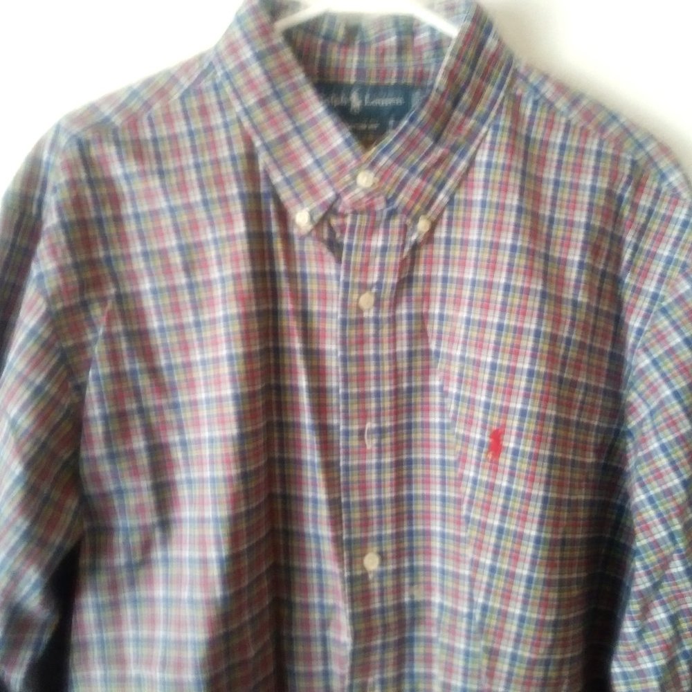 Ralph Lauren Men's Long Sleeve Plaid (Red, Blue, Maroon) Luxury, Oxford Shirt